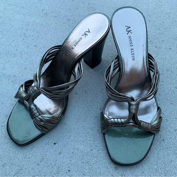 Anne Klein Pewter Strappy Heeled Sandals - Size 5.5 - Picture 1 of 5